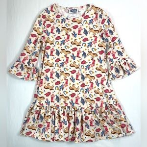 COUNTING DAISIES Girls Western Cowgirl Bell Sleeve Twirl‎ Dress 10 Rodeo Horses